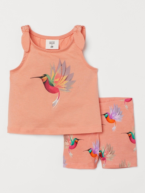 

H&M Girls Peach Coloured 2 Piece Printed Set