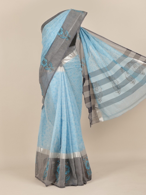 

Pothys Blue & Grey Floral Pure Cotton Saree