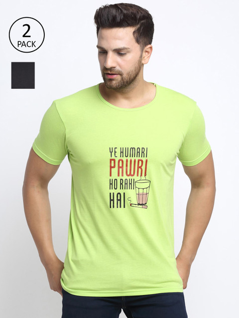 

VIMAL JONNEY Men Green Typography 2 Printed Applique T-shirt
