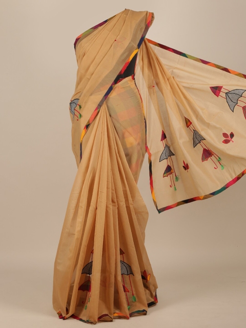 

Pothys Beige & Red Ethnic Motifs Pure Cotton Saree