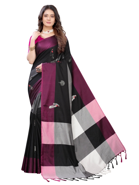 

KALINI Black & Purple Ethnic Motifs Zari Art Silk Saree
