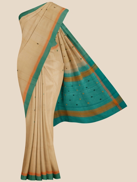 

Kalamandir Cream & Sea Green Woven Design Pure Cotton Venkatgiri Saree