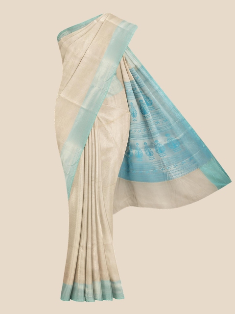 

Kalamandir Cream & Blue Zari Chanderi Saree