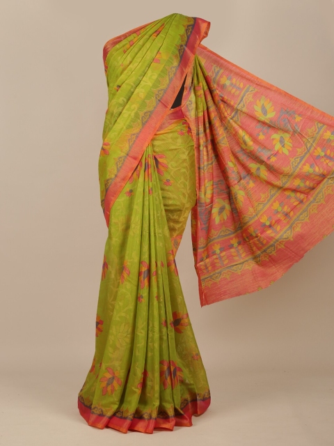 

Pothys Women Green Brasso Printed Jute Silk Saree