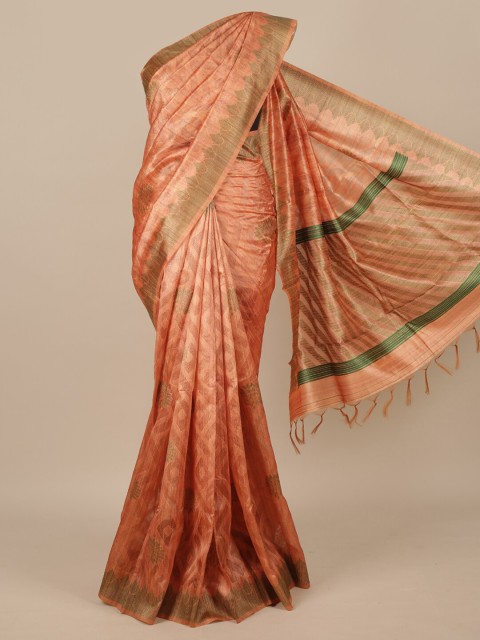 

Pothys Peach & Green Silk Blend Saree