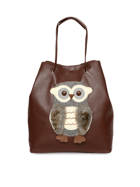 

Pink Potato Women Brown Embellished & Applique Leather Shopper Tote Bag, Black