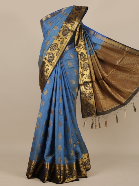 

Pothys Blue & Gold-Toned Woven Design Zari Jute Silk Saree