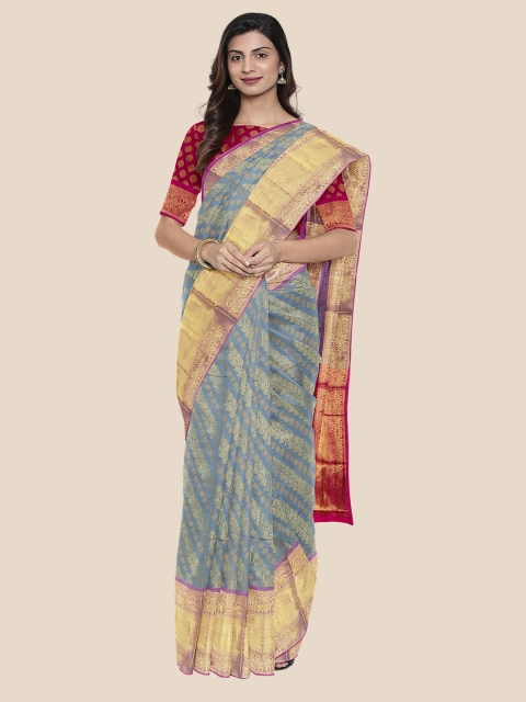 

Kalamandir Grey & Red Ethnic Motifs Silk Blend Banarasi Saree