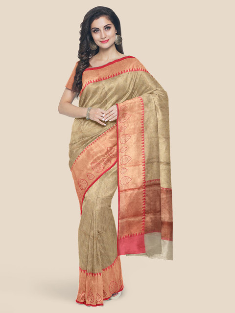 

Kalamandir Grey & Red Woven Design Zari Silk Blend Banarasi Saree