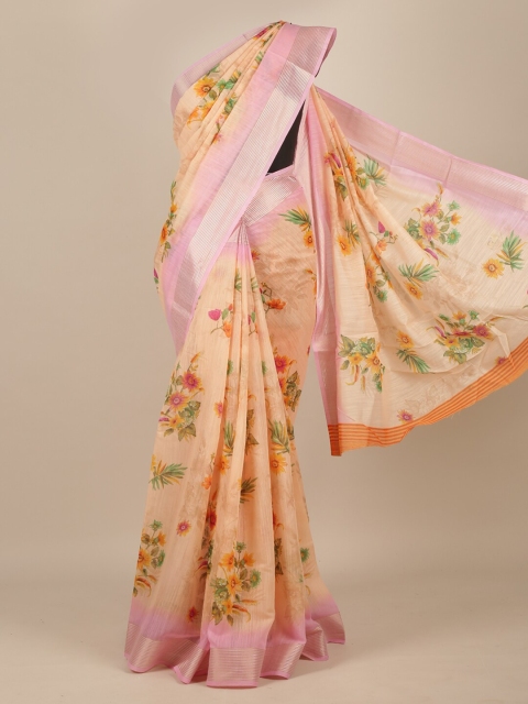 

Pothys Women Peach & Green Floral Printed Saree