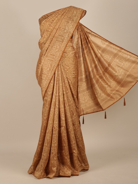 

Pothys Gold & Brown Ethnic Motifs Cotton Blend Saree