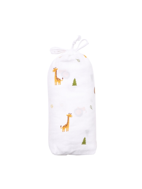 

KICKS & CRAWL Infants Kids White & Olive-Green Printed Forest Friends Organic Cribsheet
