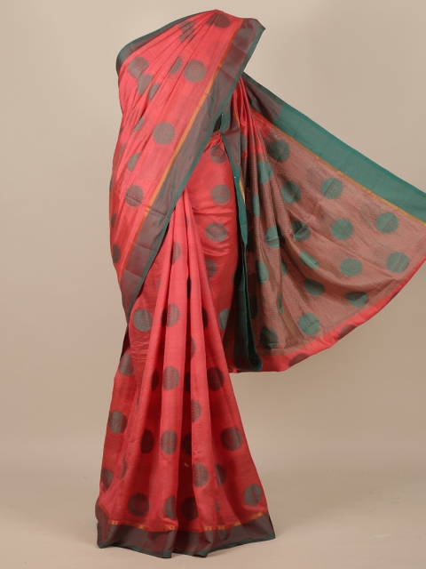 

Pothys Pink & Green Ethnic Motifs Jute Silk Saree