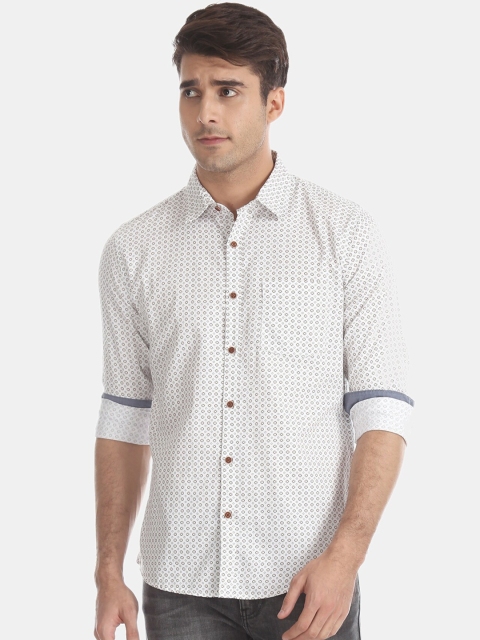 

Newport Men White Printed Cotton Casual Shirt
