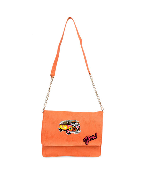 

Pink Potato Orange Leather Structured Sling Bag