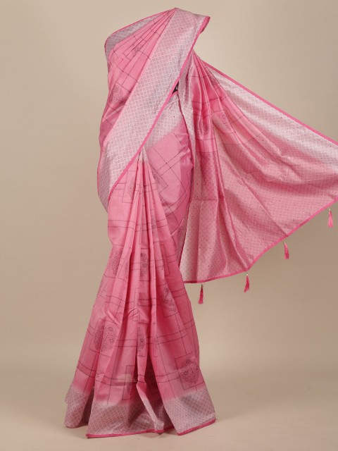 

Pothys Pink & Black Checked Saree