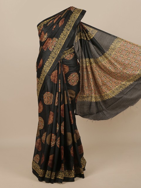 

Pothys Black & Brown Floral Jute Silk Saree