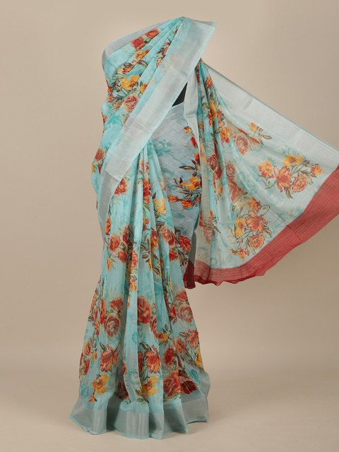 

Pothys Blue & Brown Floral Cotton Blend Saree