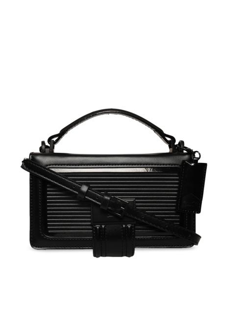 

ALDO Women Black Striped PU Structured Handheld Bag