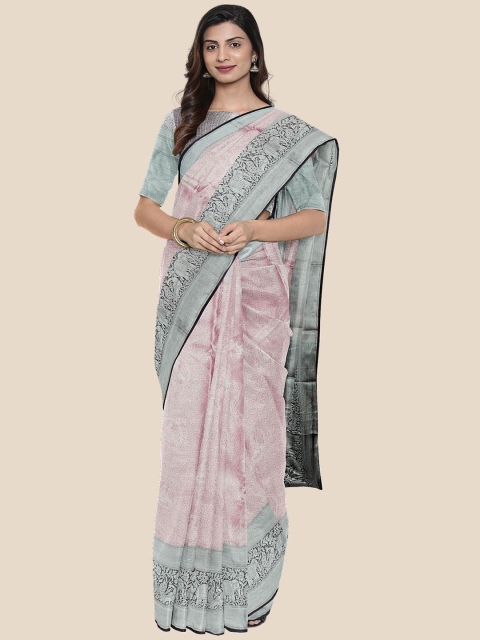 

Kalamandir Pink & Grey Ethnic Motifs Silk Blend Banarasi Saree
