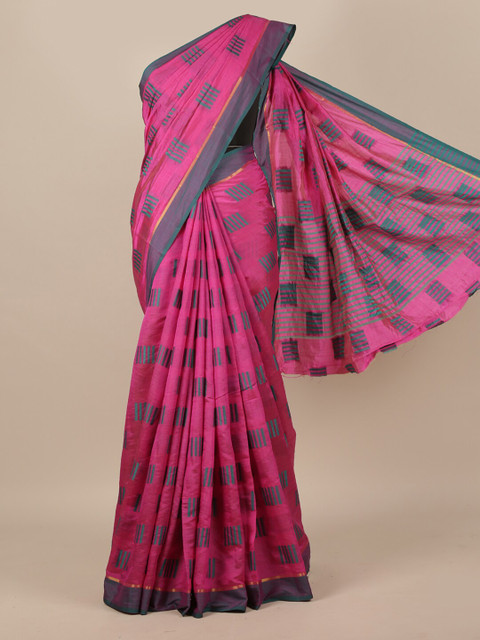 

Pothys Pink & Grey Zari Jute Silk Saree