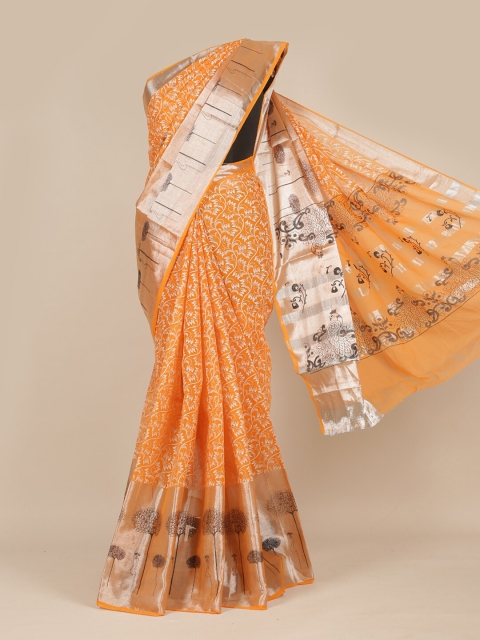 

Pothys Orange & White Ethnic Motifs Zari Pure Cotton Saree