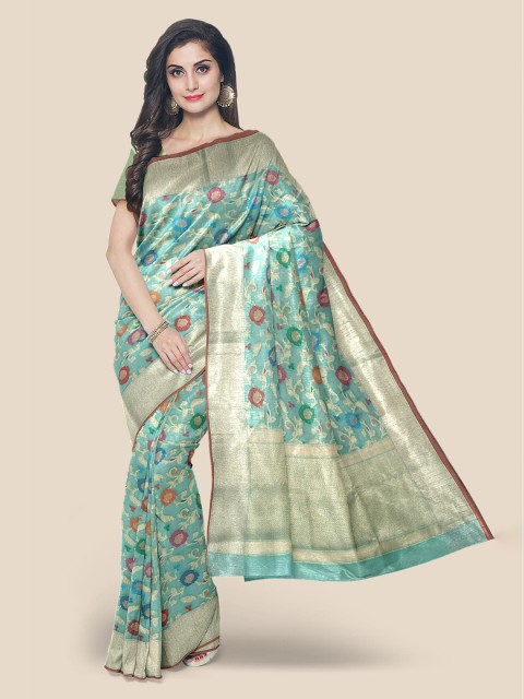 

KLM Fashion Mall Sea Green Woven Design Zari Banarasi Saree