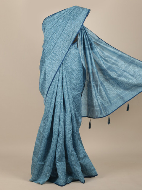 

Pothys Blue Floral Printed Cotton Blend Saree