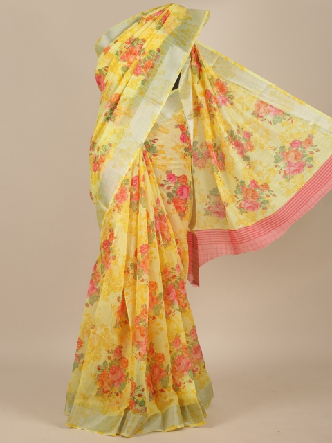 

Pothys Yellow & Pink Floral Cotton Blend Saree