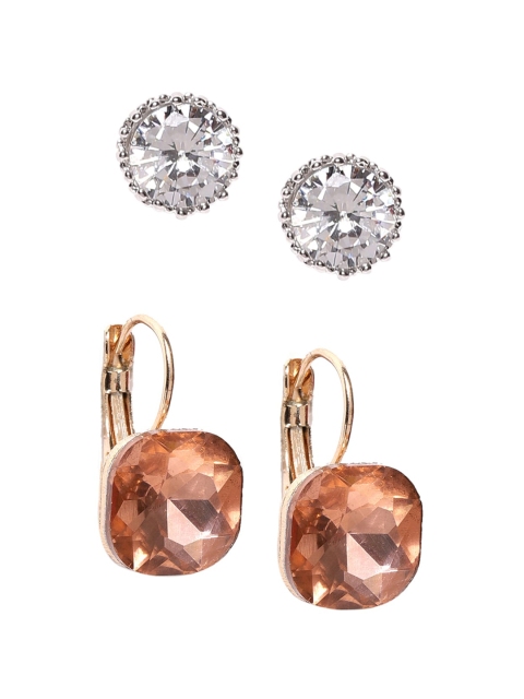 

OOMPH Set of 2 White & Gold Contemporary Studs Earrings