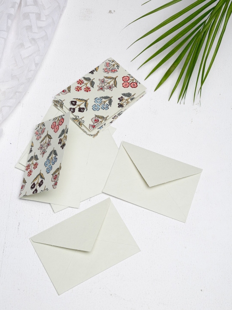 

Fabindia Set Of 12 Cream-Coloured & Blue Mughal Printed Envelops And Cards
