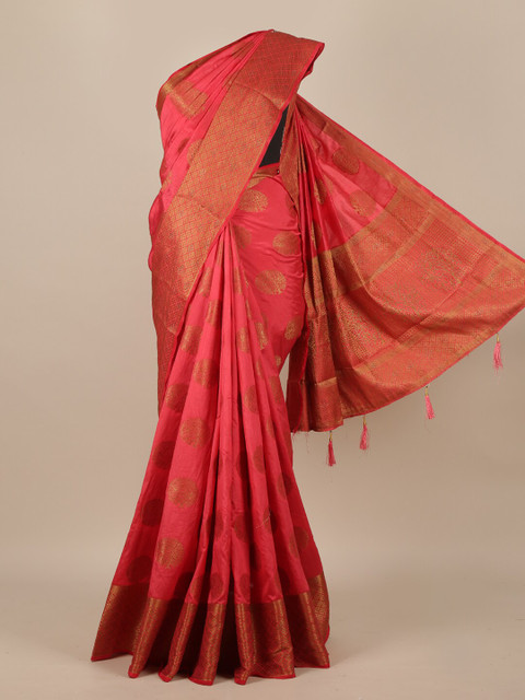 

Pothys Pink & Gold-Toned Ethnic Motifs Jute Silk Saree