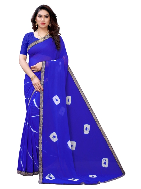 

KALINI Blue & White Bandhani Pure Georgette Saree