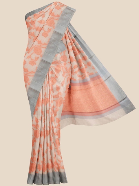 

Kalamandir Peach & Grey Ethnic Motifs Pure Cotton Saree