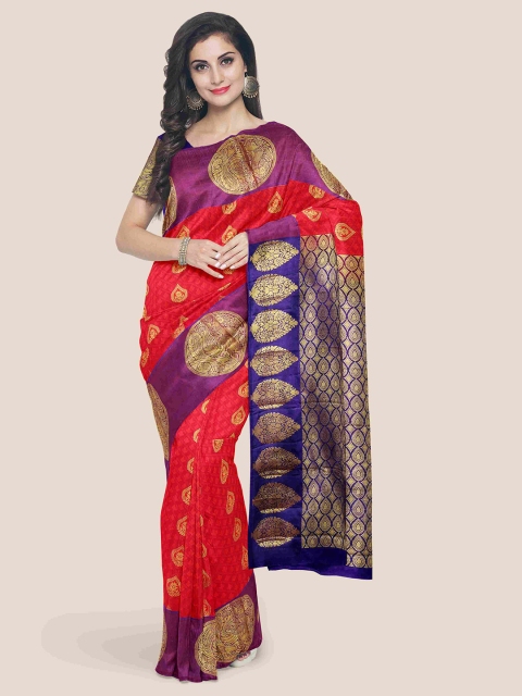 

Kalamandir Orange Ethnic Motifs Zari Silk Blend Kanjeevaram Saree