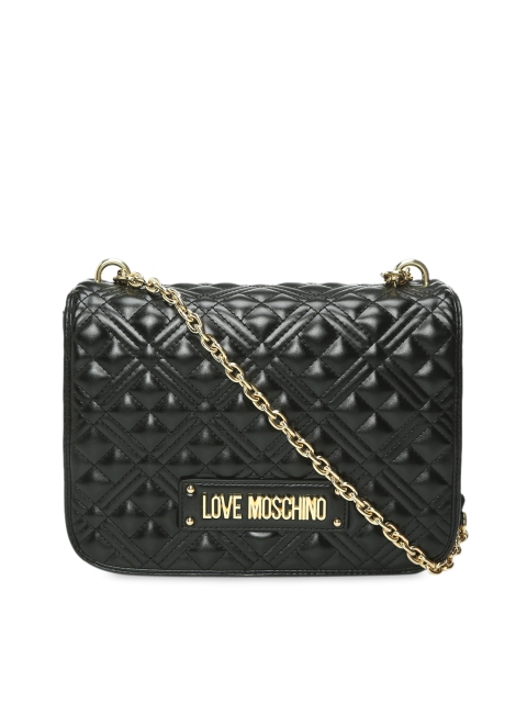 

LOVE MOSCHINO Navy Blue Textured Structured Sling Bag with Quilted