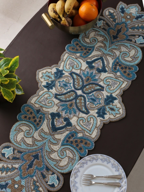 

Amoliconcepts Blue & White Hand Beaded Rectangular Table Runner