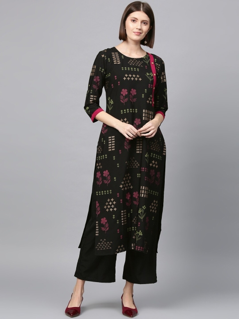 

ZIYAA Women Black Printed Kurta with Palazzos