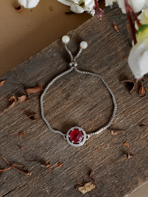 

Silvermerc Designs Women Silver & Red Brass American Diamond Aries Zodiac Bracelet