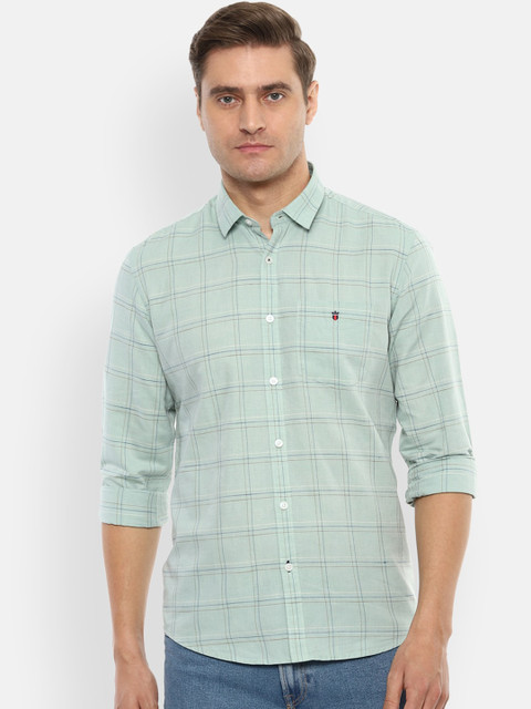 

Louis Philippe Sport Men Green Slim Fit Checked Cotton Linen Casual Shirt