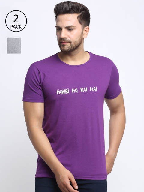 

VIMAL JONNEY Men Pack of 2 Purple & Grey Typography Printed T-shirt