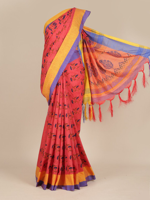 

Pothys Pink & Yellow Floral Pure Cotton Saree