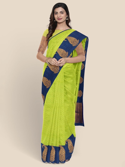 

Kalamandir Lime Green & Navy Blue Ethnic Motifs Zari Silk Blend Saree