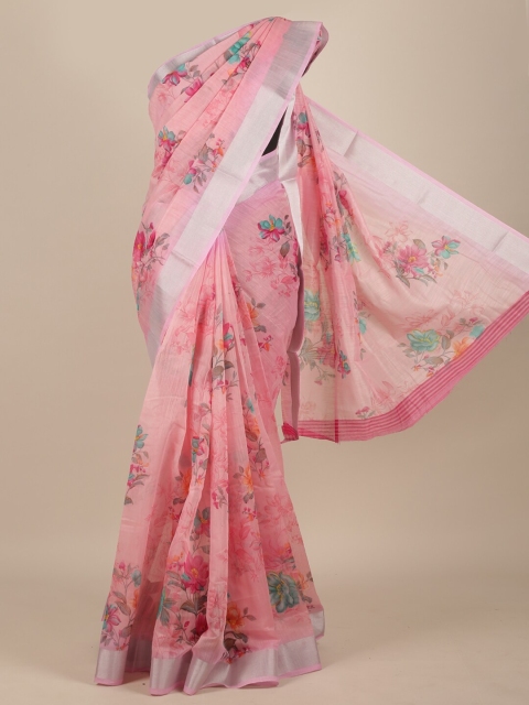 

Pothys Pink & Turquoise Blue Floral Saree with Zari