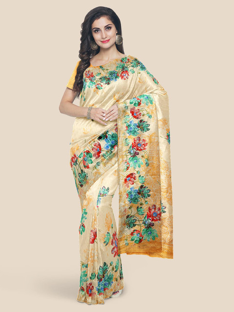 

Kalamandir Cream & Blue Floral Silk Blend Saree
