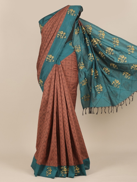 

Pothys Brown & Teal Blue Pure Cotton Saree
