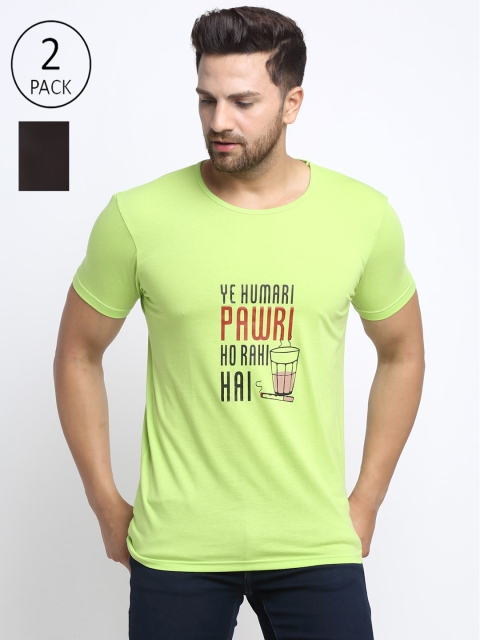 

VIMAL JONNEY Men Green and Black Typography Printed T- shirt Pack of 2
