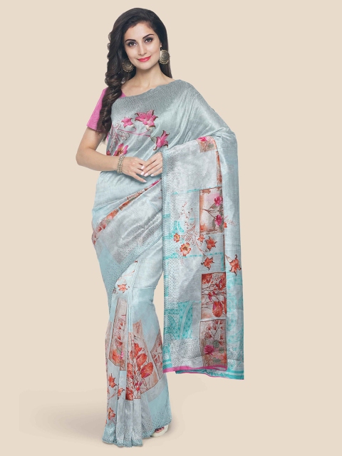 

Kalamandir Blue & Red Floral Sequinned Silk Blend Saree