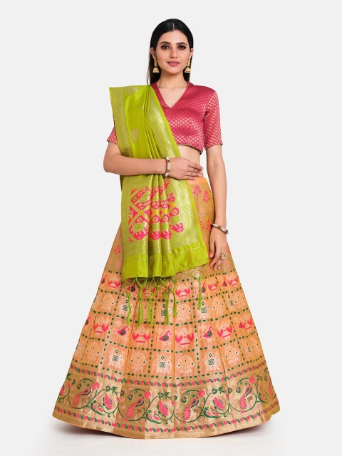 

MIMOSA Peach & Green Semi-Stitched Lehenga & Blouse with Dupatta