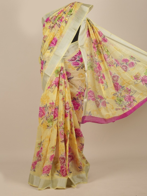 

Pothys Yellow & Pink Floral Saree